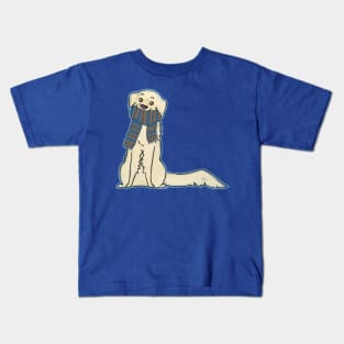 Golden retriever dog blue and bronze Kids T-Shirt